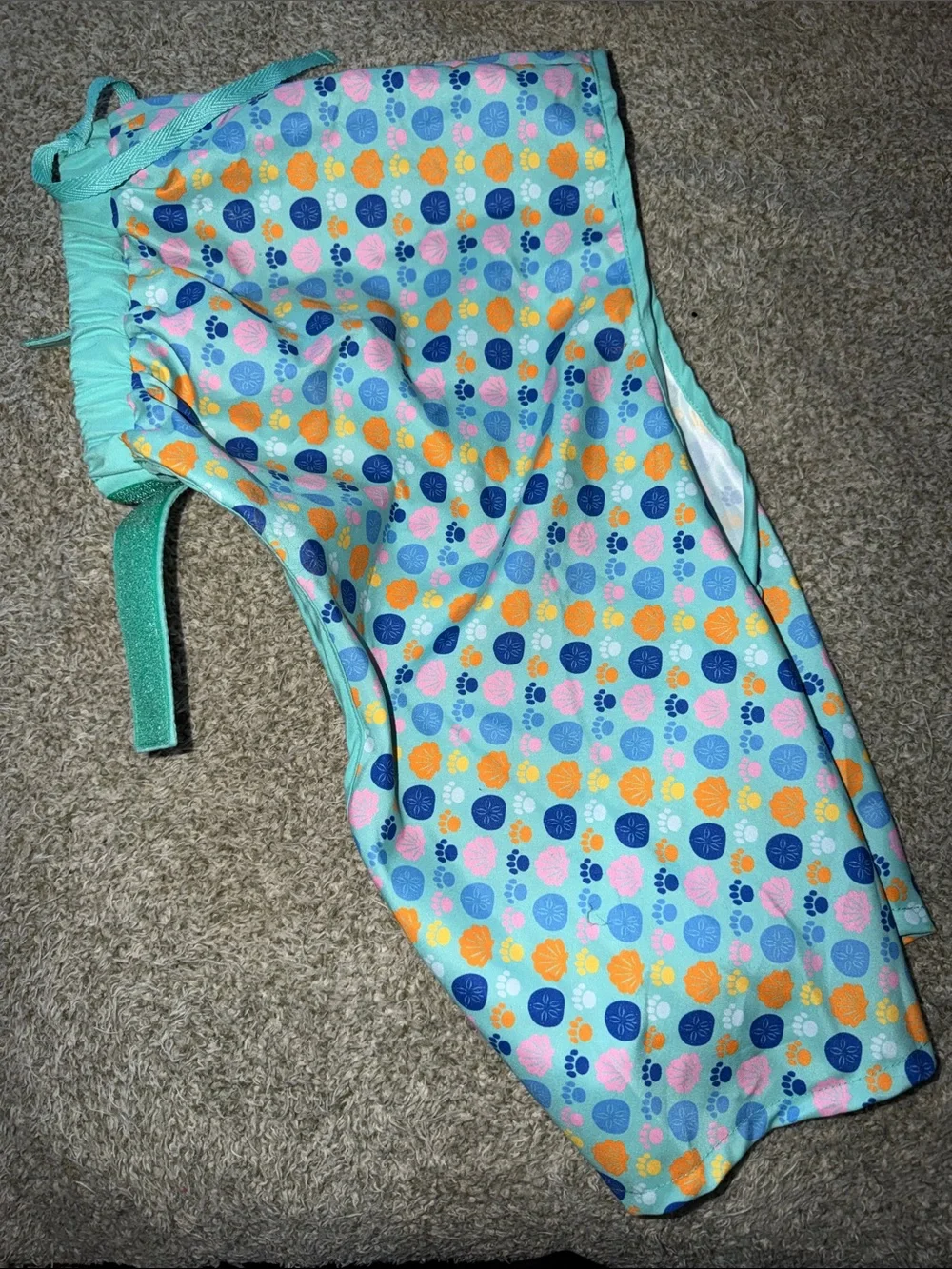 Top Paw Aqua Paw & Shell Print Hooded Dog Pants - Open behind (: